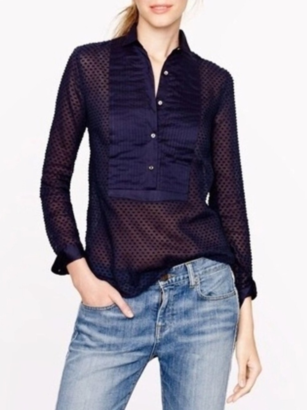 J. Crew Black Blouse Semi Sheer 0